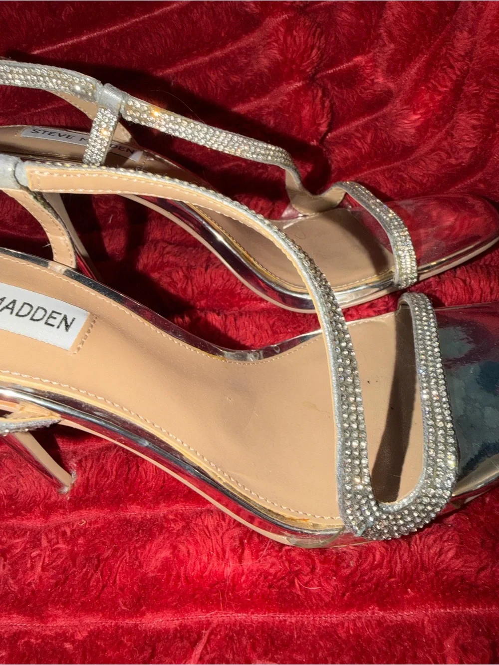 Steve Madden Silver Crystal Strappy Stiletto Sandal